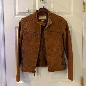 Cognac Michael Kors Leather Jacket Brown Bomber